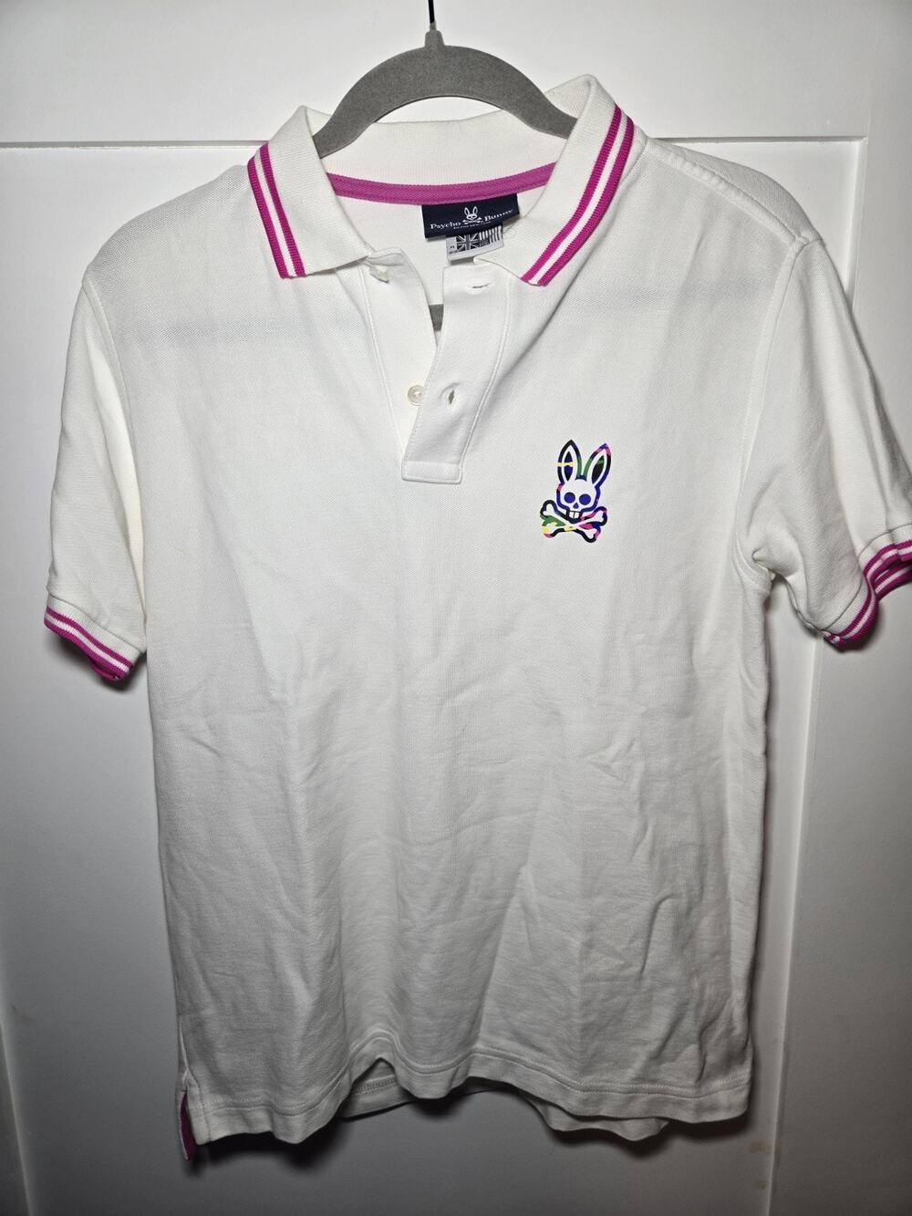 Psycho Bunny Polo Shirt Boys XL White Pink Short Sleeve